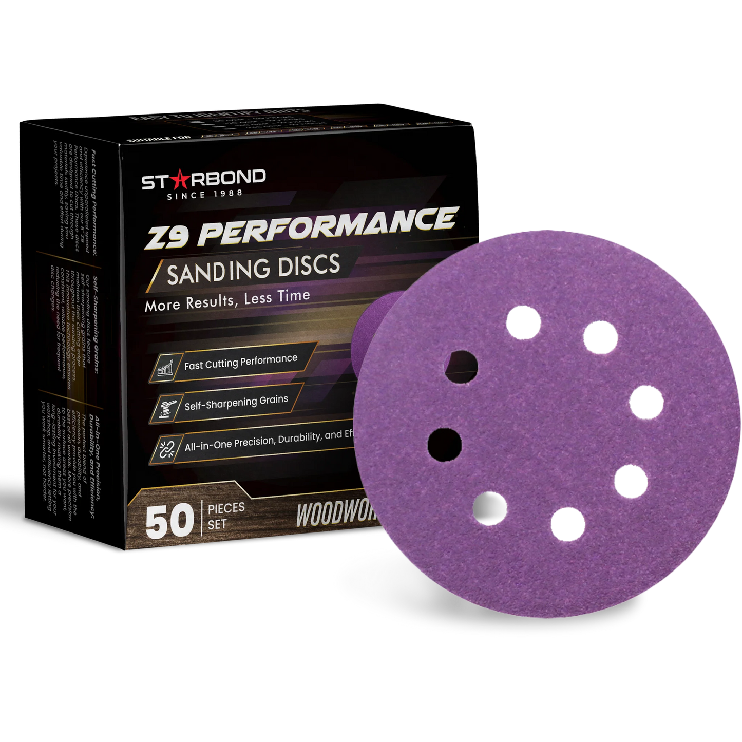 5in 8 holes Z9 Ceramic Hybrid Sanding Discs — 50 pcs