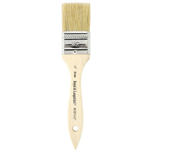 Paint brush with wooden handle and metal ferrule on a white background