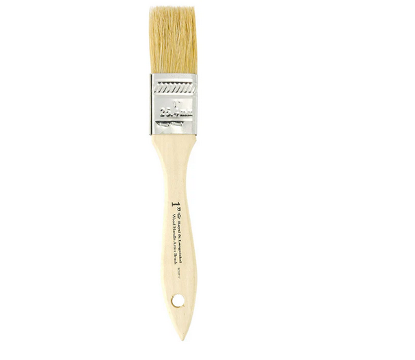 Paint brush with wooden handle and natural bristles on a white background