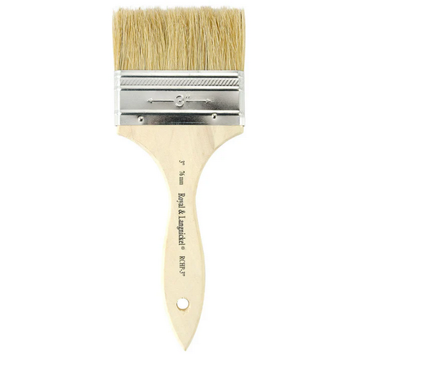 Paint brush with wooden handle and metal ferrule on a white background
