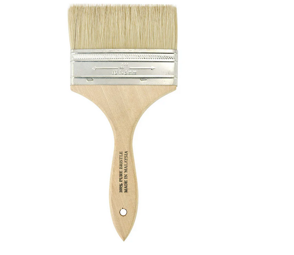 Paint brush with wooden handle and natural bristles on a white background