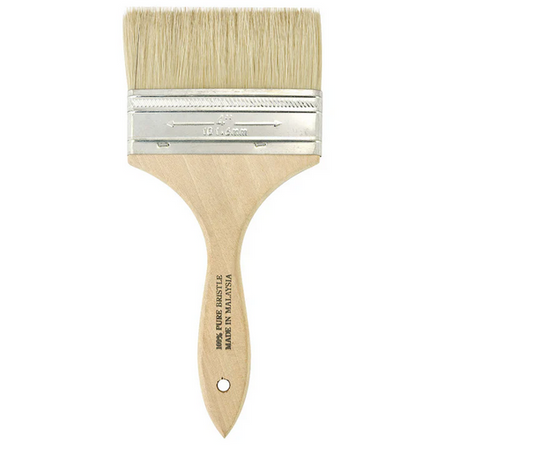 Paint brush with wooden handle and natural bristles on a white background