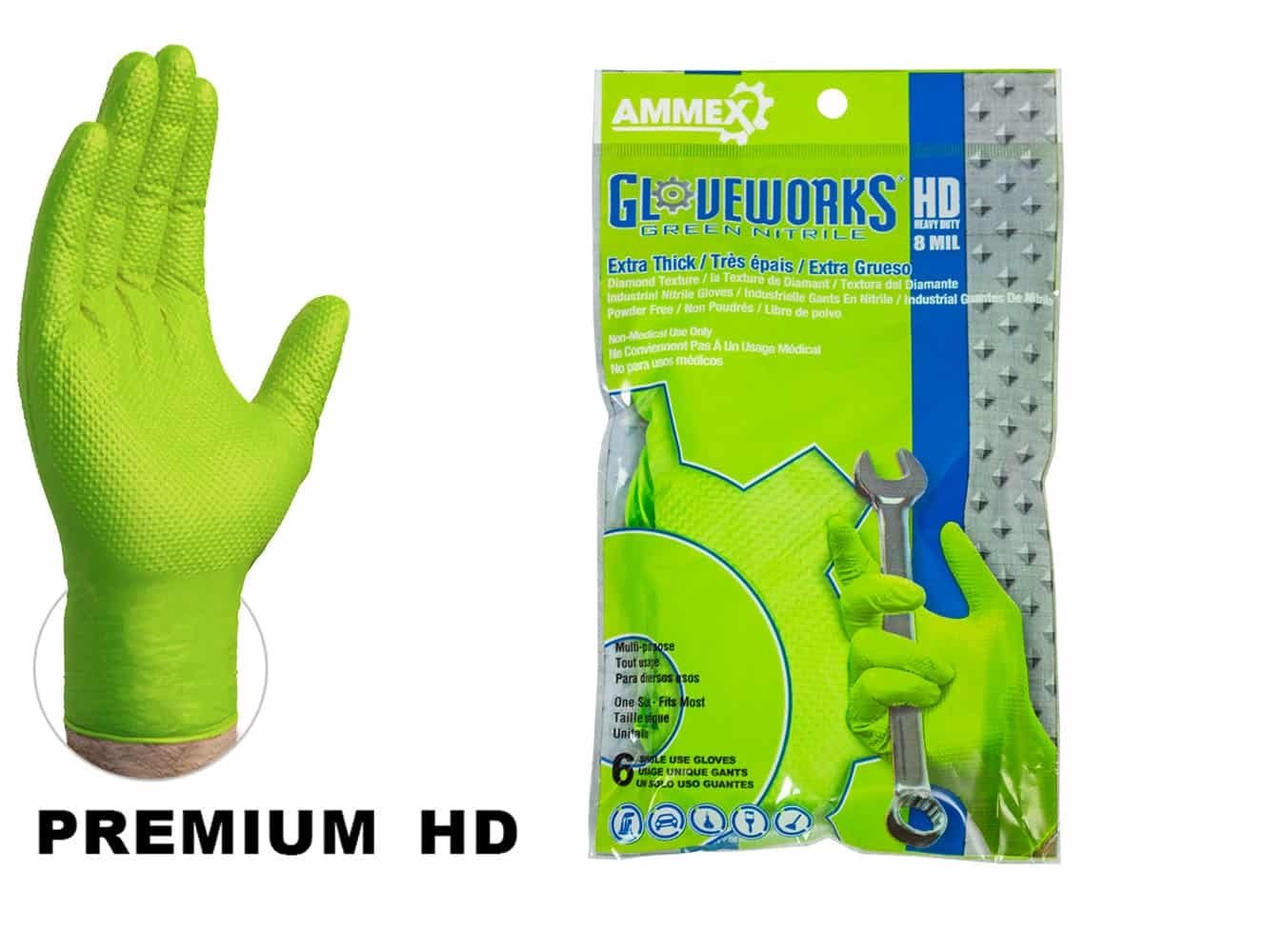 Guantes industriales de nitrilo Gloveworks® con textura de diamante en relieve