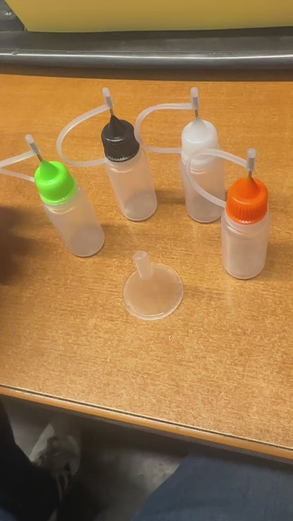 Mini Cylinder Squeezable Bottles and Funnel