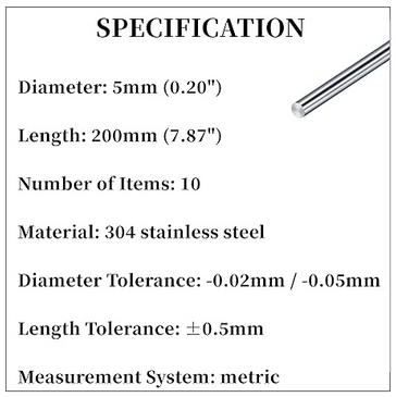 304 Stainless Steel Round Rod 5mm x 200mm